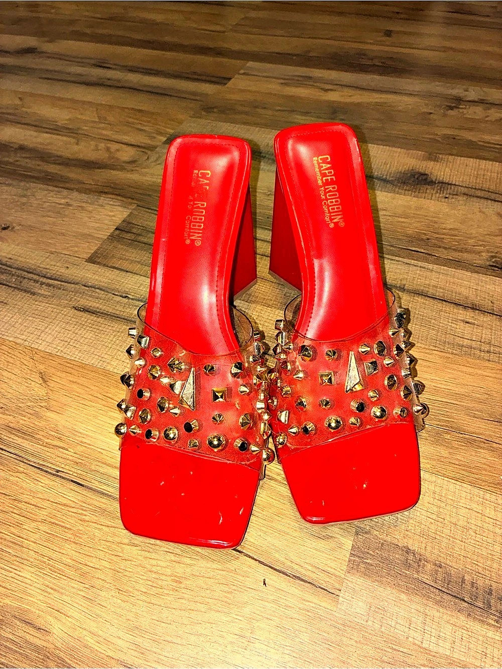 Red Studded Block Heel size 10